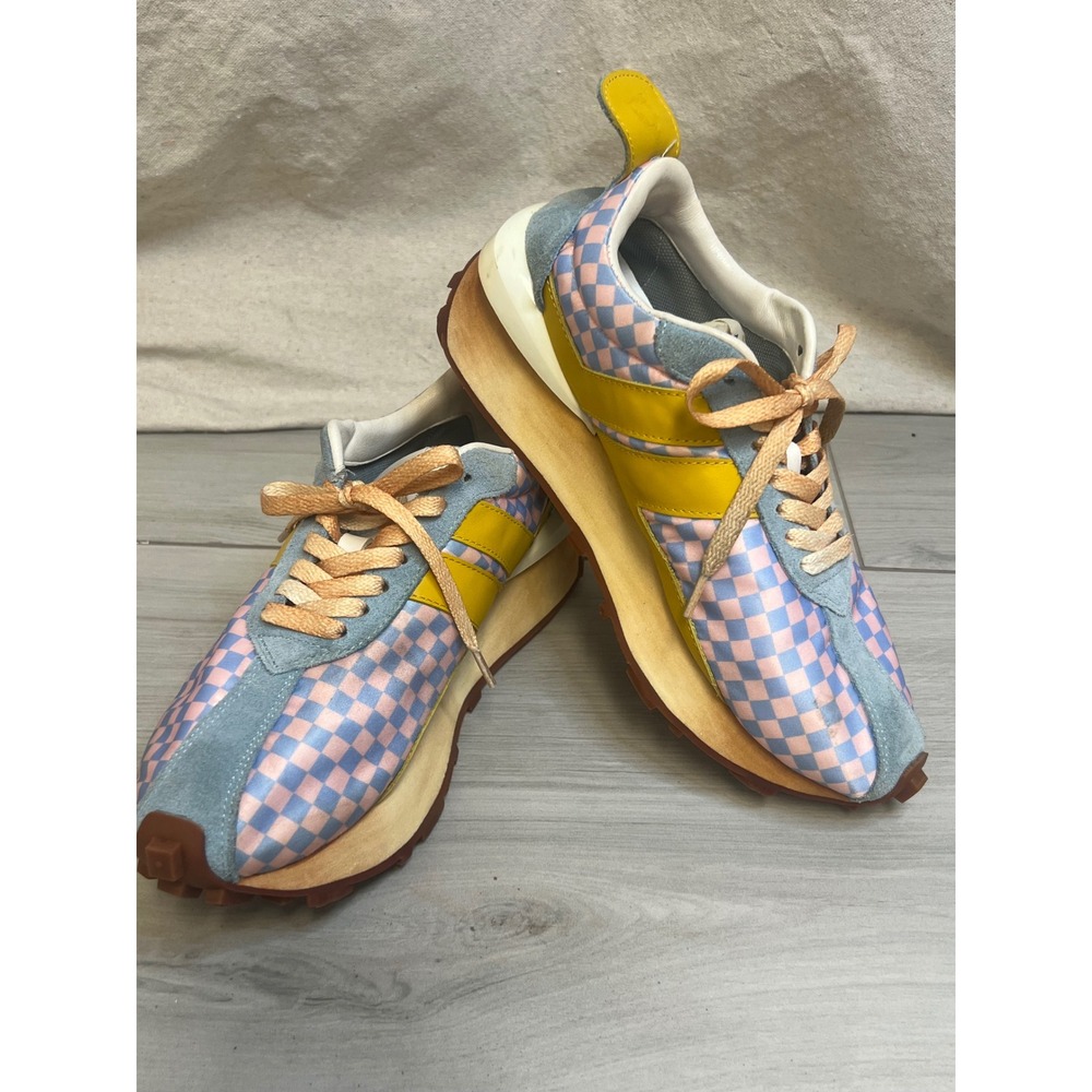 Retro Lanvin Bumper Sneakers Pink Blue Checkered Suede Sz 40 Luxury Y2K Trendy